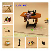 1:12 Dollhouse Miniatures Sewing Room Set Foot Peddle Sewing Machine